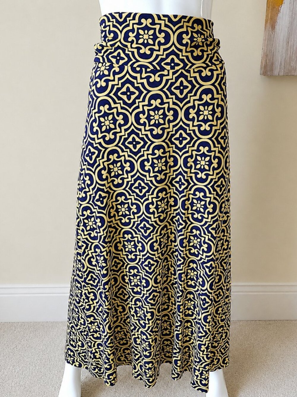 Loveappella Women Blue/Yellow Maxi Geometric Floral Skirt SZ XS